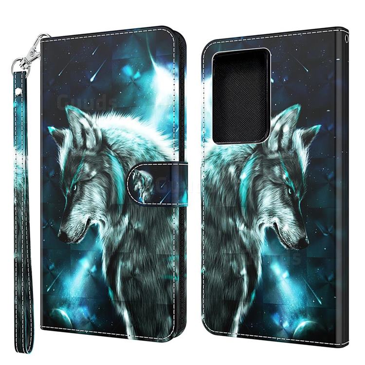 Snow Wolf 3D Painted Leather Wallet Case for Samsung Galaxy S21 Ultra / S30 Ultra