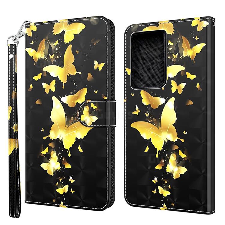Golden Butterfly 3D Painted Leather Wallet Case for Samsung Galaxy S21 Ultra / S30 Ultra