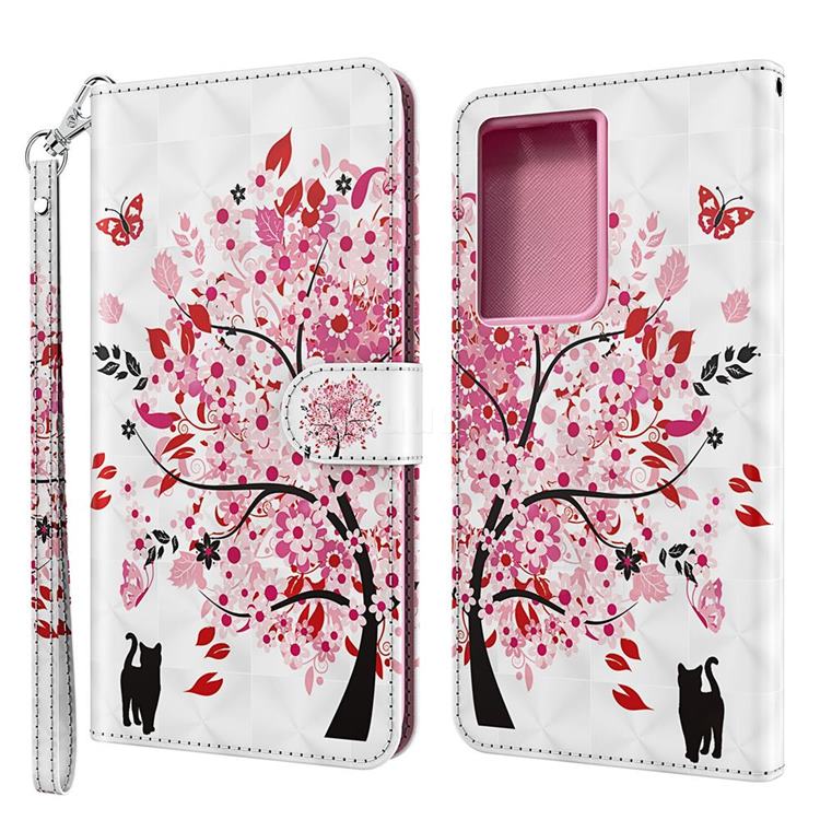 Tree and Cat 3D Painted Leather Wallet Case for Samsung Galaxy S21 Ultra / S30 Ultra