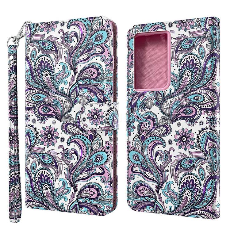 Swirl Flower 3D Painted Leather Wallet Case for Samsung Galaxy S21 Ultra / S30 Ultra