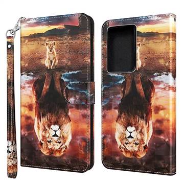 Fantasy Lion 3D Painted Leather Wallet Case for Samsung Galaxy S21 Ultra / S30 Ultra