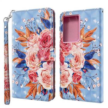 Rose Flower 3D Painted Leather Wallet Case for Samsung Galaxy S21 Ultra / S30 Ultra