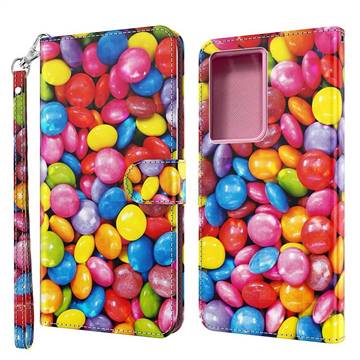 Colorful Jelly Beans 3D Painted Leather Wallet Case for Samsung Galaxy S21 Ultra / S30 Ultra