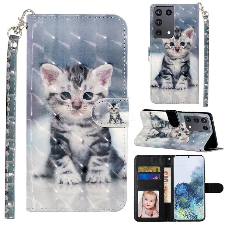 Kitten Cat 3D Leather Phone Holster Wallet Case for Samsung Galaxy S21 Ultra / S30 Ultra