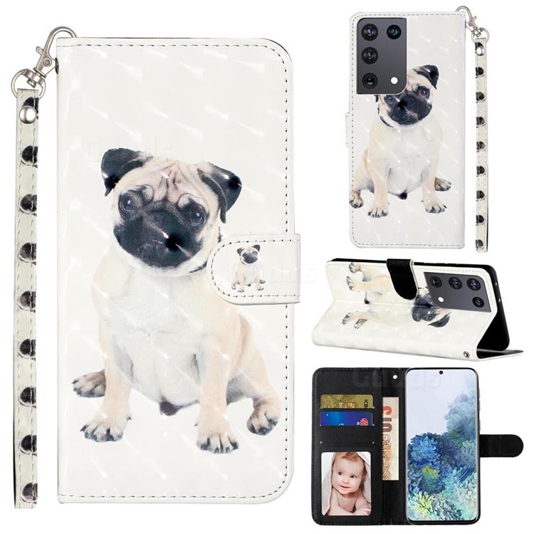 Pug Dog 3D Leather Phone Holster Wallet Case for Samsung Galaxy S21 Ultra / S30 Ultra