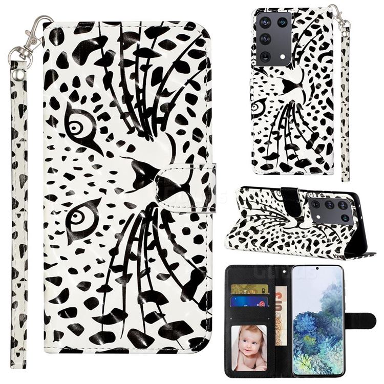 Leopard Panther 3D Leather Phone Holster Wallet Case for Samsung Galaxy S21 Ultra / S30 Ultra