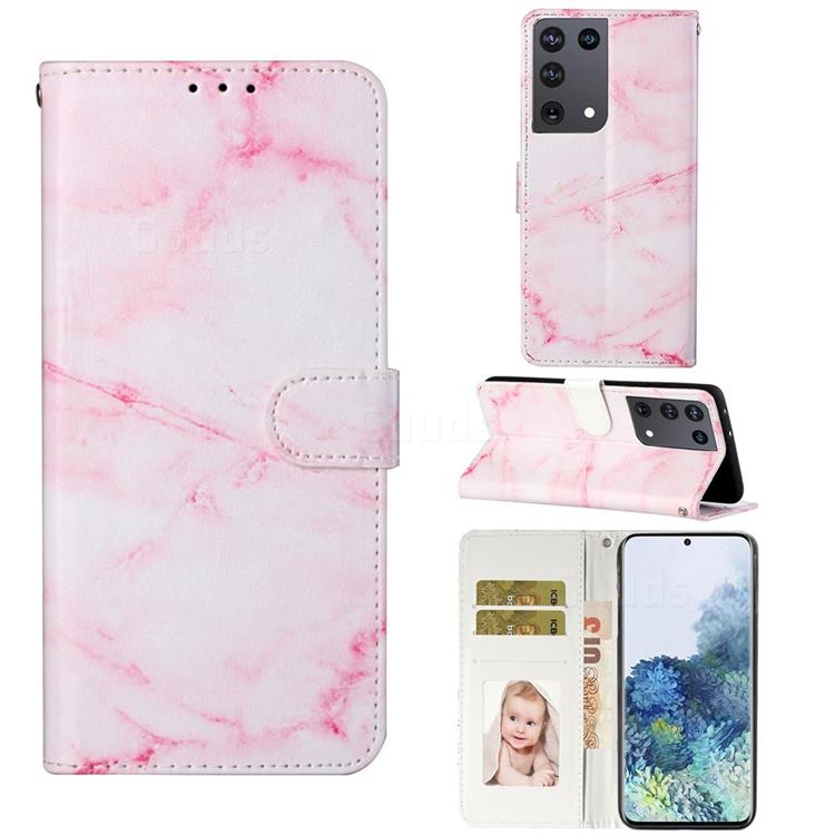 Pink Marble PU Leather Wallet Case for Samsung Galaxy S21 Ultra / S30 Ultra