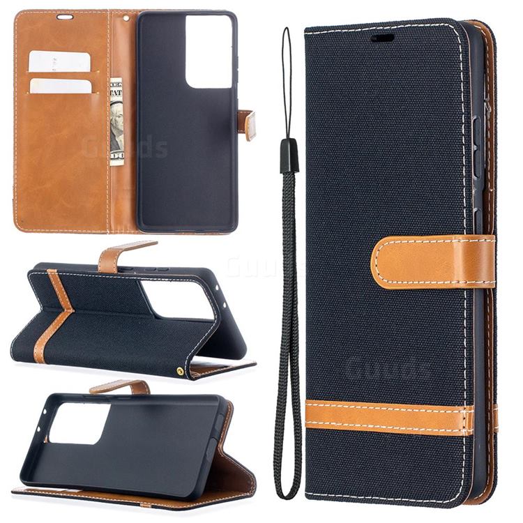 Jeans Cowboy Denim Leather Wallet Case for Samsung Galaxy S21 Ultra / S30 Ultra - Black