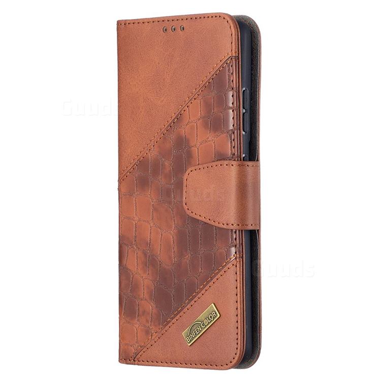 Binfencolor Bf04 Color Block Stitching Crocodile Leather Case Cover For Samsung Galaxy S21 Ultra S30 Ultra Brown Galaxy S21 Ultra Cases Guuds