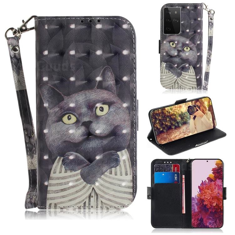 Cute Tomato Cat 3D Painted Leather Wallet Phone Case for Samsung Galaxy S21  Ultra / S30 Ultra - Galaxy S21 Ultra Cases - Guuds