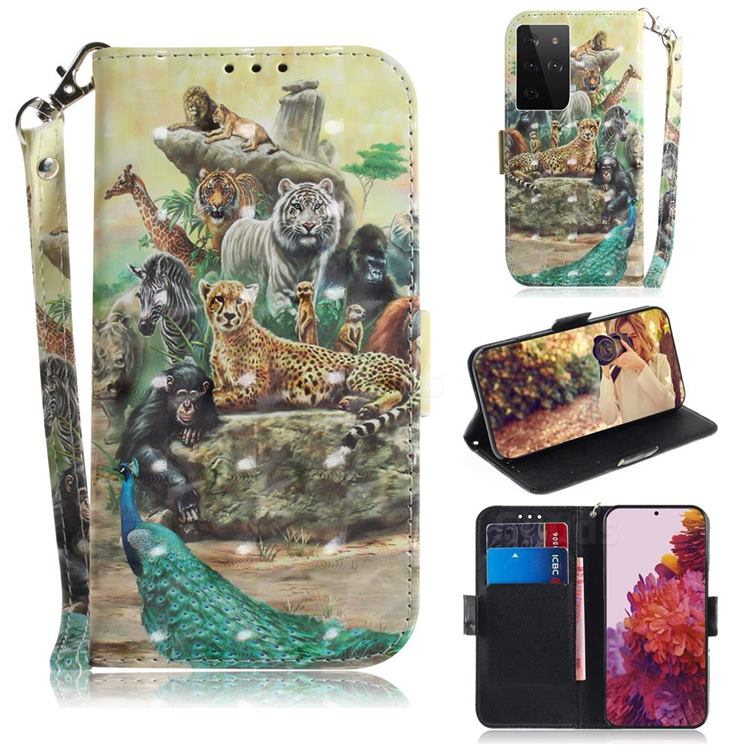 Beast Zoo 3D Painted Leather Wallet Phone Case for Samsung Galaxy S21 Ultra / S30 Ultra