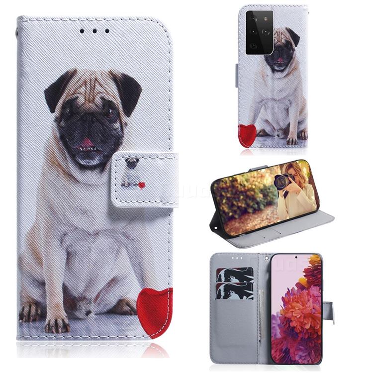 Pug Dog PU Leather Wallet Case for Samsung Galaxy S21 Ultra / S30 Ultra