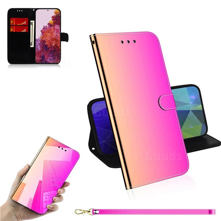 Shining Mirror Like Surface Leather Wallet Case For Samsung Galaxy S21 Ultra S30 Ultra Rainbow Gradient Galaxy S21 Ultra Cases Guuds