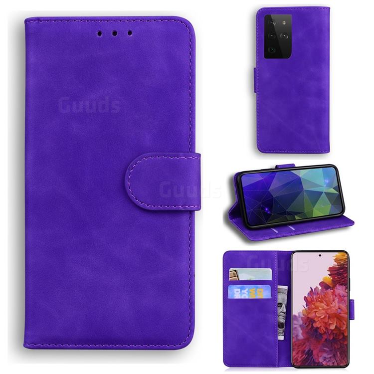 Retro Classic Skin Feel Leather Wallet Phone Case for Samsung Galaxy S21 Ultra / S30 Ultra - Purple