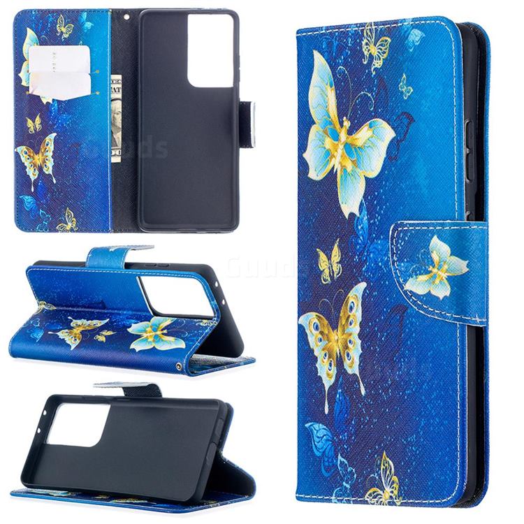 Golden Butterflies Leather Wallet Case for Samsung Galaxy S21 Ultra / S30 Ultra