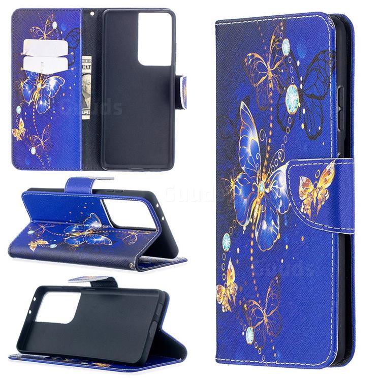 Purple Butterfly Leather Wallet Case for Samsung Galaxy S21 Ultra / S30 Ultra