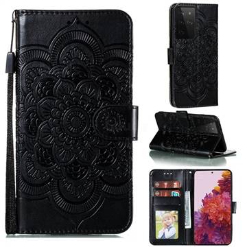 Intricate Embossing Datura Solar Leather Wallet Case for Samsung Galaxy S21 Ultra / S30 Ultra - Black