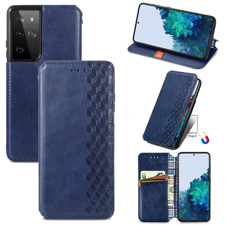 Ultra Slim Fashion Business Card Magnetic Automatic Suction Leather Flip Cover for Samsung Galaxy S21 Ultra / S30 Ultra - Dark Blue