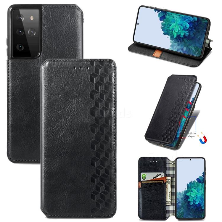 Ultra Slim Fashion Business Card Magnetic Automatic Suction Leather Flip Cover for Samsung Galaxy S21 Ultra / S30 Ultra - Black