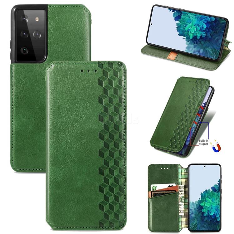 Ultra Slim Fashion Business Card Magnetic Automatic Suction Leather Flip Cover for Samsung Galaxy S21 Ultra / S30 Ultra - Green