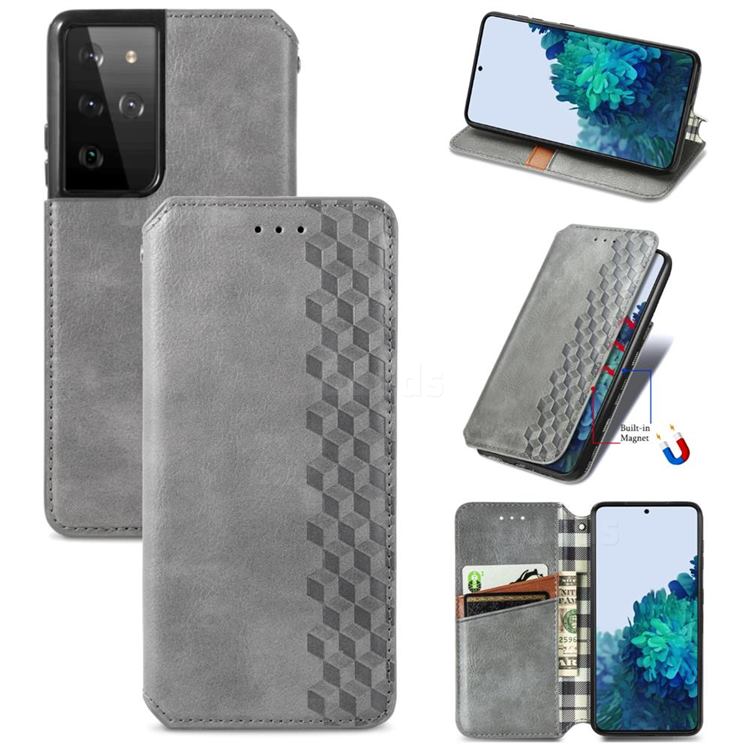Ultra Slim Fashion Business Card Magnetic Automatic Suction Leather Flip Cover for Samsung Galaxy S21 Ultra / S30 Ultra - Grey
