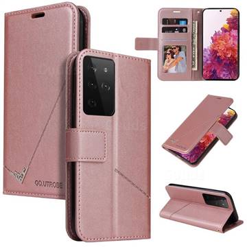 GQ.UTROBE Right Angle Silver Pendant Leather Wallet Phone Case for Samsung Galaxy S21 Ultra / S30 Ultra - Rose Gold