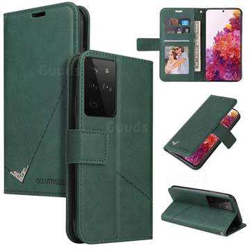 GQ.UTROBE Right Angle Silver Pendant Leather Wallet Phone Case for Samsung Galaxy S21 Ultra / S30 Ultra - Green