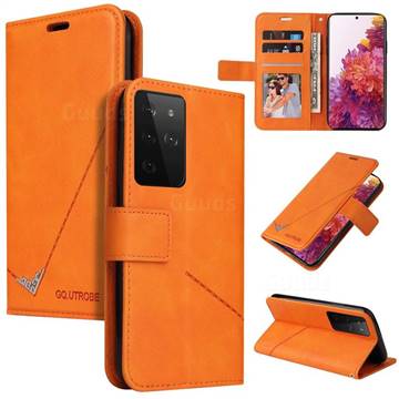 GQ.UTROBE Right Angle Silver Pendant Leather Wallet Phone Case for Samsung Galaxy S21 Ultra / S30 Ultra - Orange