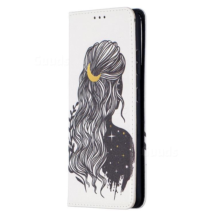 Girl with Long Hair Slim Magnetic Attraction Wallet Flip Cover for