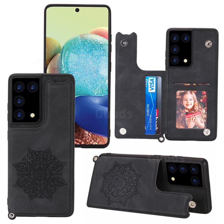 Luxury Mandala Multi-function Magnetic Card Slots Stand Leather Back Cover for Samsung Galaxy S21 Ultra - Black