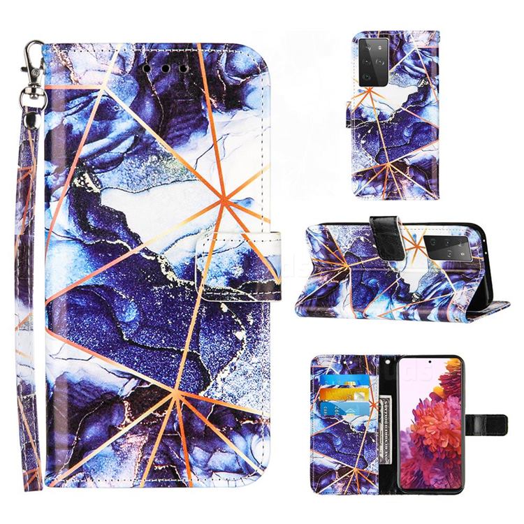 Starry Blue Stitching Color Marble Leather Wallet Case for Samsung Galaxy S21 Ultra