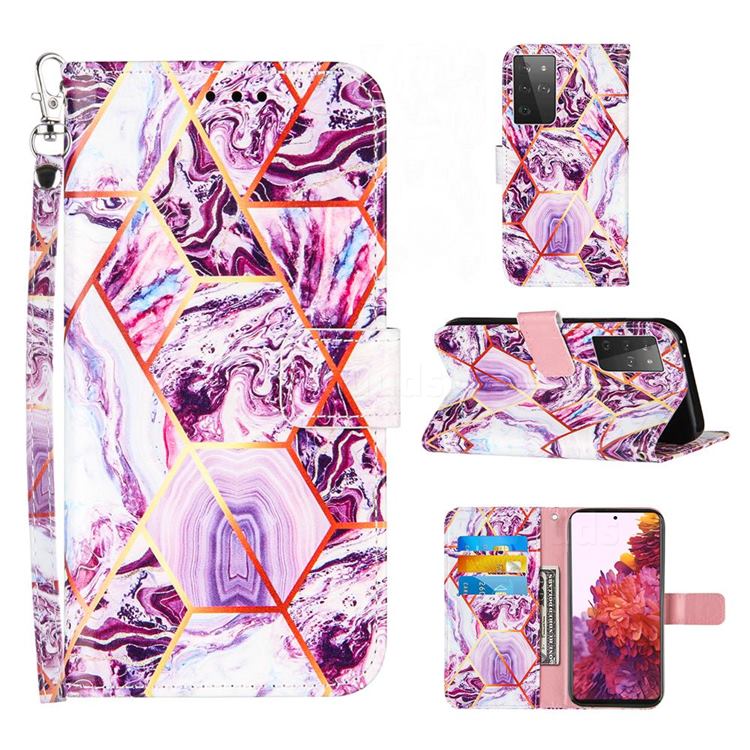 Dream Purple Stitching Color Marble Leather Wallet Case for Samsung Galaxy S21 Ultra