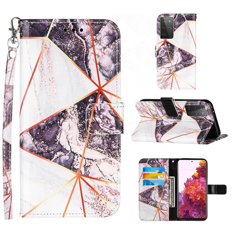 Black and White Stitching Color Marble Leather Wallet Case for Samsung Galaxy S21 Ultra