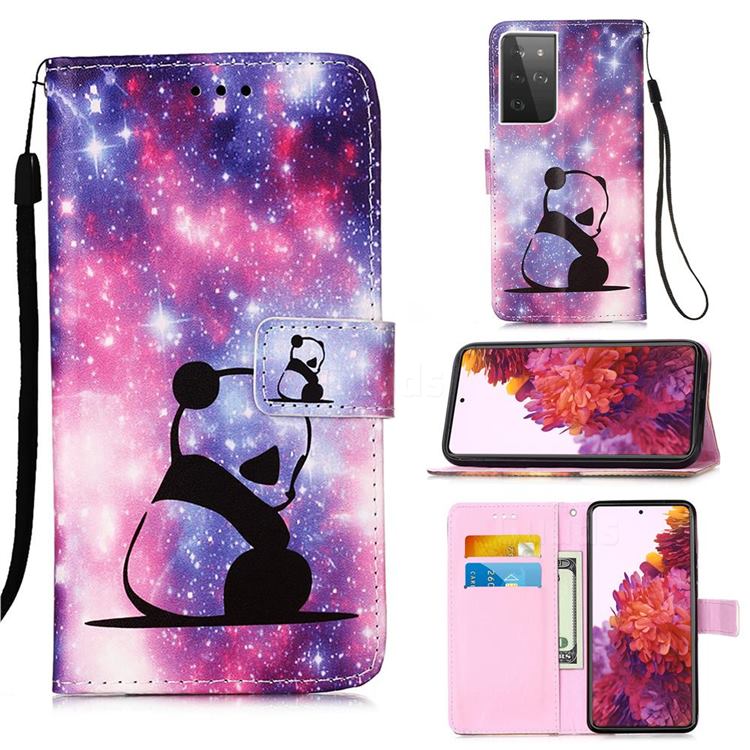 Panda Baby Matte Leather Wallet Phone Case for Samsung Galaxy S21 Ultra