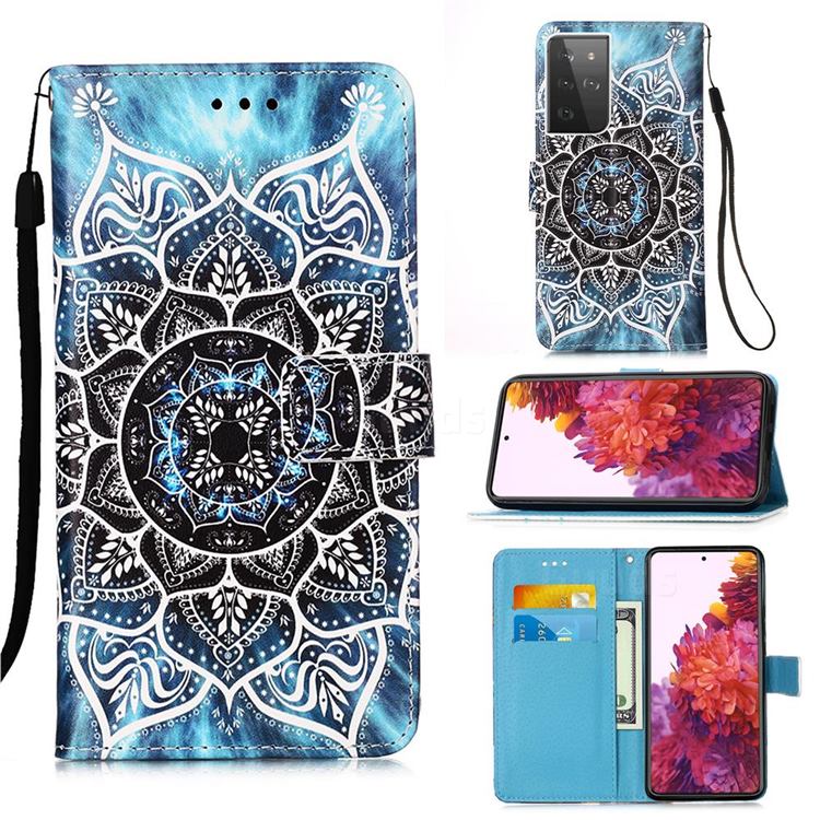 Underwater Mandala Matte Leather Wallet Phone Case for Samsung Galaxy S21 Ultra