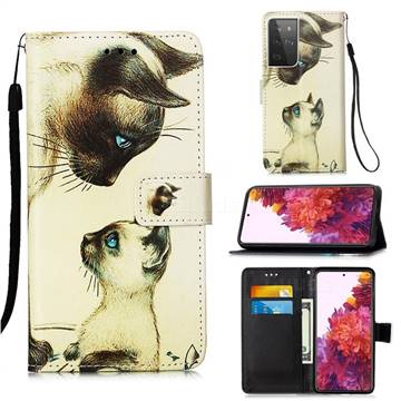 Cat Confrontation Matte Leather Wallet Phone Case for Samsung Galaxy S21 Ultra