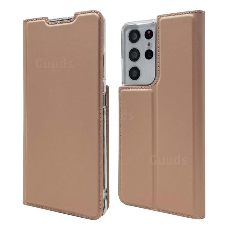 Ultra Slim Card Magnetic Automatic Suction Leather Wallet Case for Samsung Galaxy S21 Ultra - Rose Gold