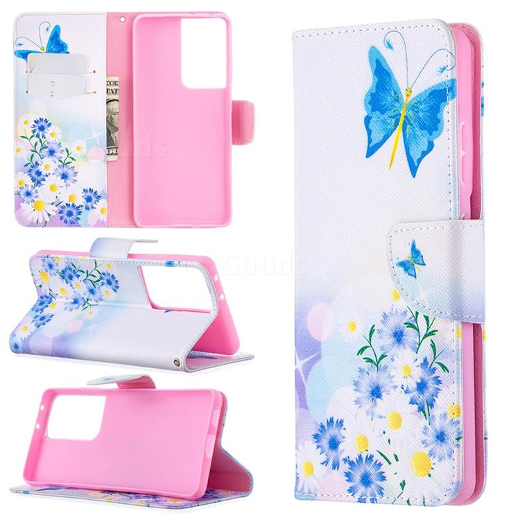 Butterflies Flowers Leather Wallet Case for Samsung Galaxy S21 Ultra