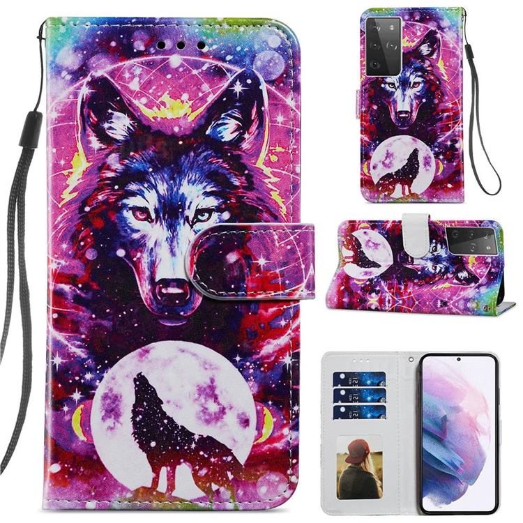 Wolf Totem Smooth Leather Phone Wallet Case for Samsung Galaxy S21 Ultra