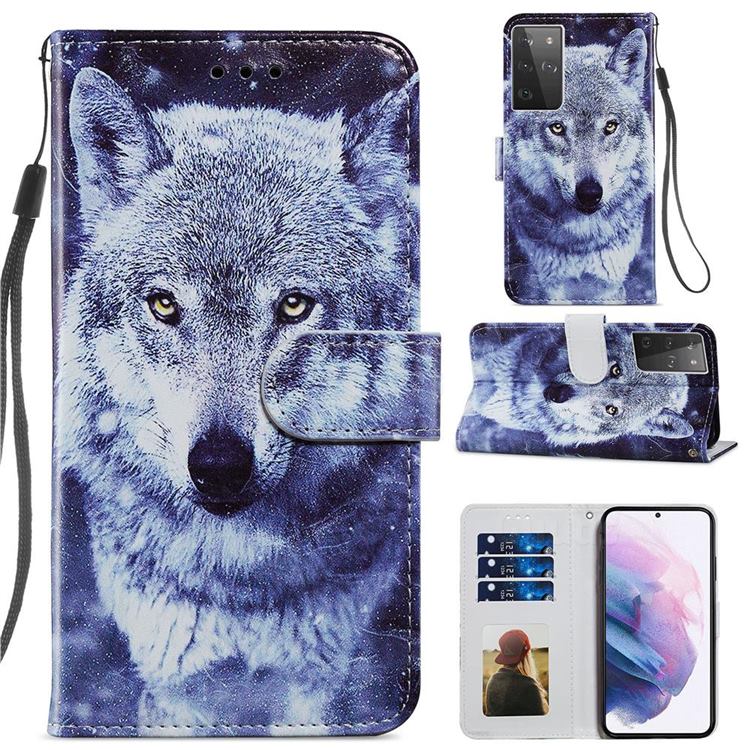 White Wolf Smooth Leather Phone Wallet Case for Samsung Galaxy S21 Ultra