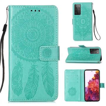Embossing Dream Catcher Mandala Flower Leather Wallet Case for Samsung Galaxy S21 Ultra - Green