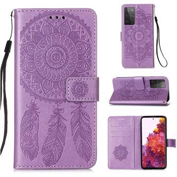 Embossing Dream Catcher Mandala Flower Leather Wallet Case for Samsung Galaxy S21 Ultra - Purple
