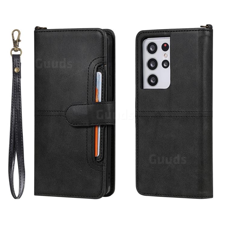 Retro Multi-functional Detachable Leather Wallet Phone Case for Samsung Galaxy S21 Ultra - Black