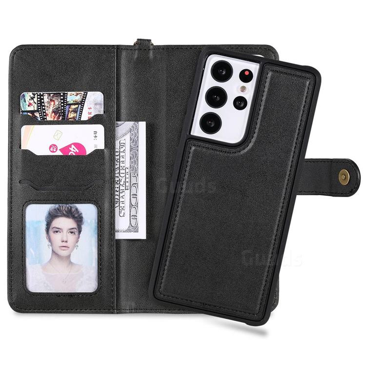 Retro Multi Functional Detachable Leather Wallet Phone Case For Samsung Galaxy S21 Ultra Black 6693