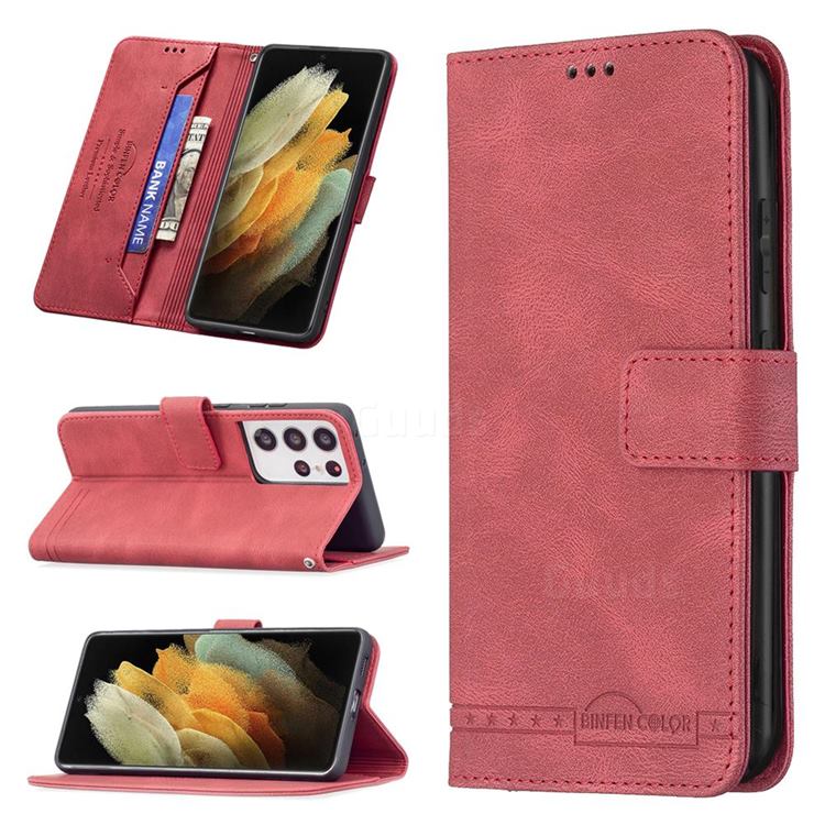 Binfen Color RFID Blocking Leather Wallet Case for Samsung Galaxy S21 Ultra - Red