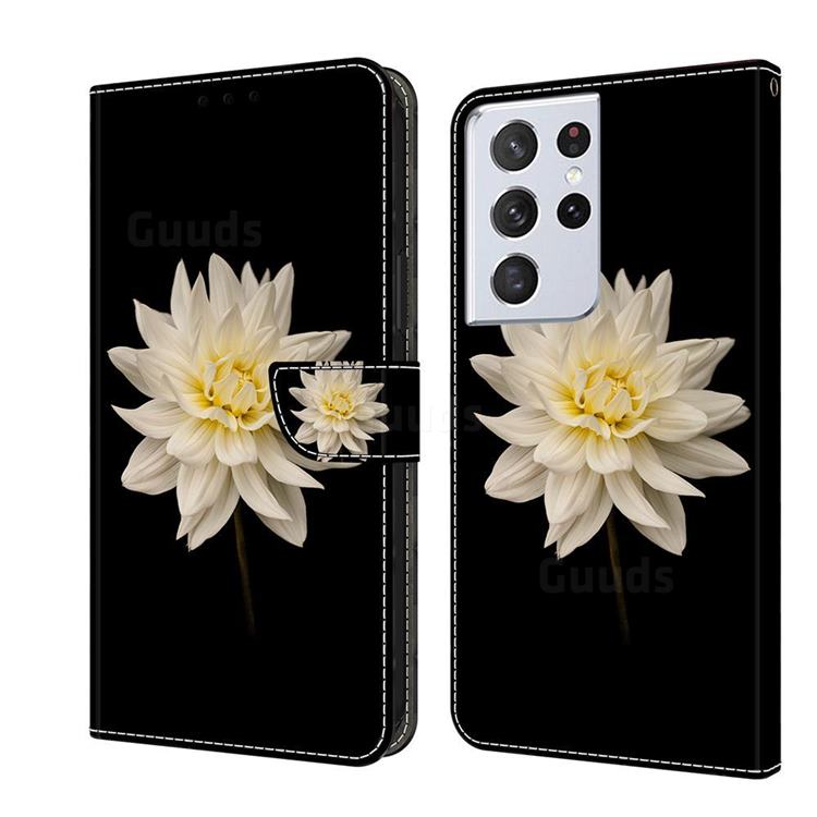White Flower Crystal PU Leather Protective Wallet Case Cover for Samsung Galaxy S21 Ultra