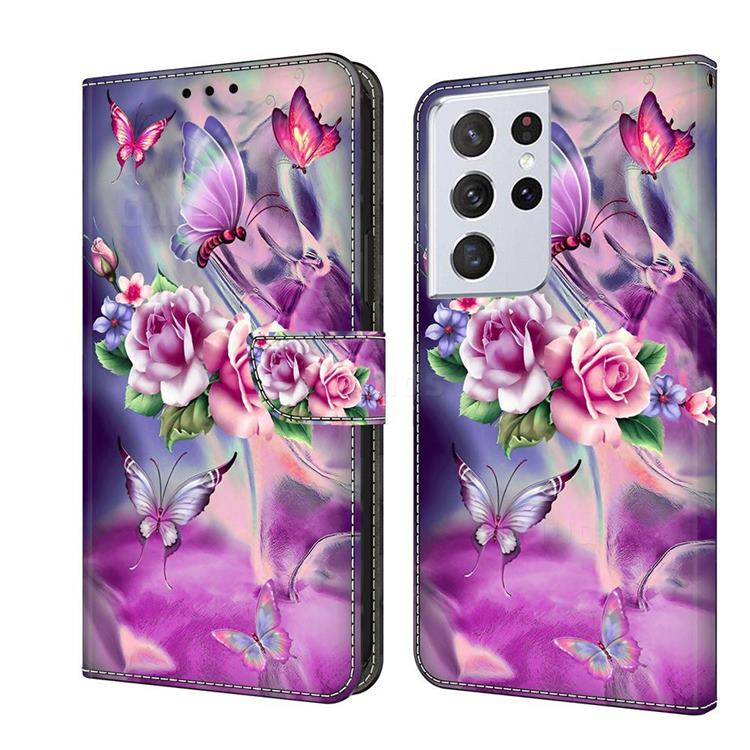 Flower Butterflies Crystal PU Leather Protective Wallet Case Cover for Samsung Galaxy S21 Ultra
