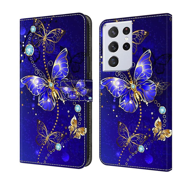 Blue Diamond Butterfly Crystal PU Leather Protective Wallet Case Cover for Samsung Galaxy S21 Ultra