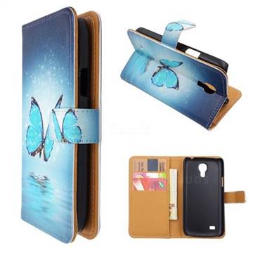Sea Blue Butterfly Leather Wallet Case for Samsung Galaxy S4 mini i9190 I9192 I9195