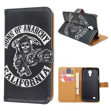 Black Skull Leather Wallet Case for Samsung Galaxy S4 mini i9190 I9192 I9195